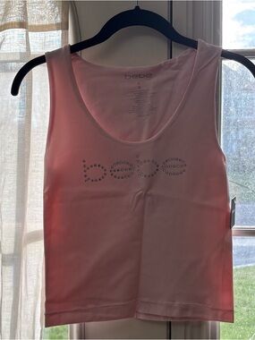 Bebe Pink and Silver Embellished Tank Top Juniors Large NWT